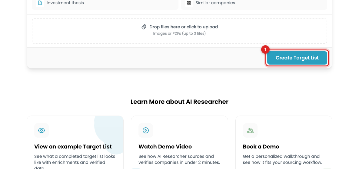 Create Target List marked on the start page
