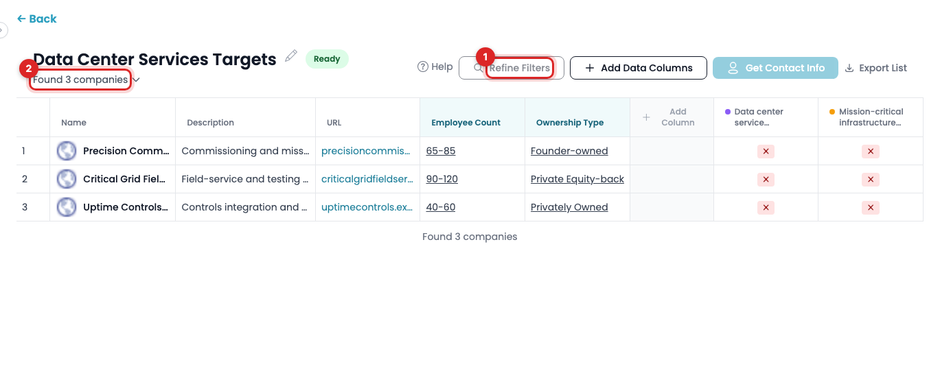 Refine Filters and the results count marked
