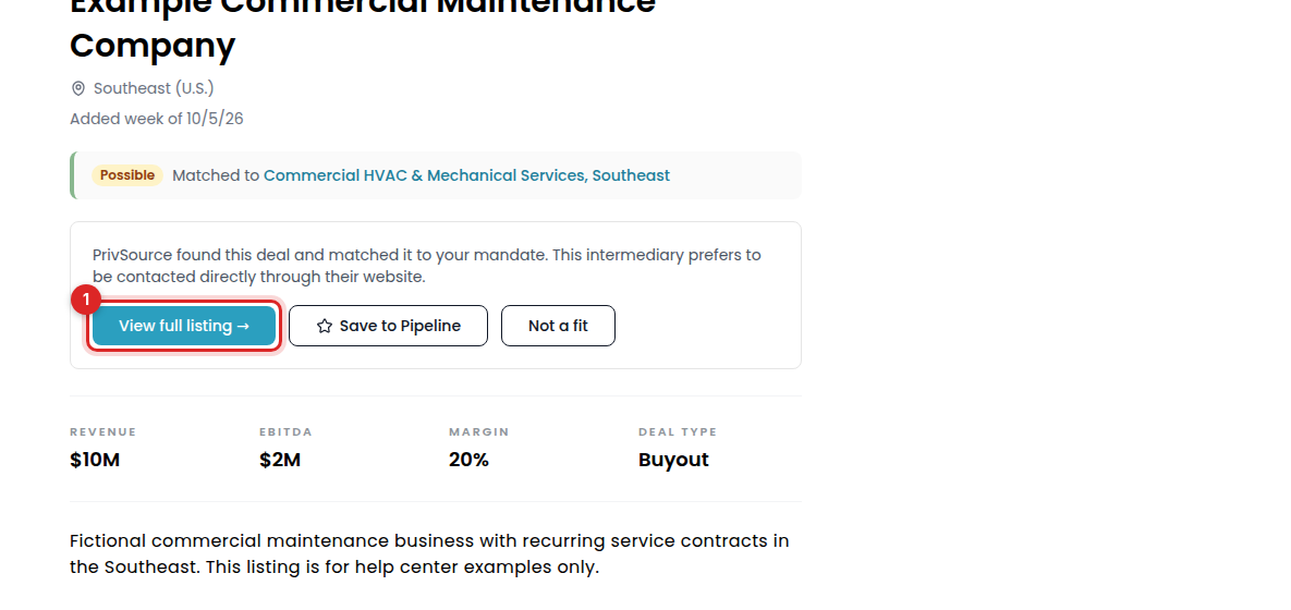 A found deal with the seller’s contact instructions and View full listing marked